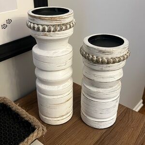 2 White Candle Holders - New!